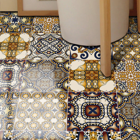 Retro brown and gold tone: the luxurious ancient charm of tile stickers