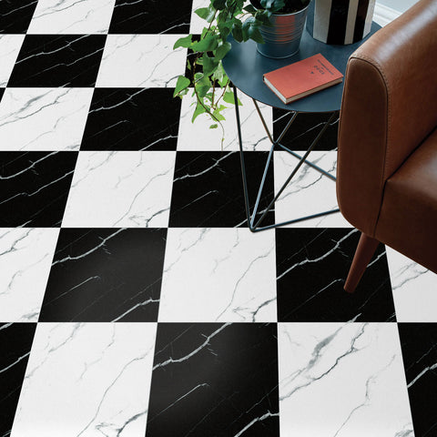 Black and White Marble Texture Floor Stickers Easy to Apply Minimalist Waterproof Peel and Stick