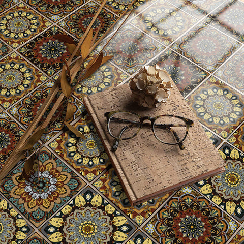 Retro brown and gold: the exotic style of tile stickers