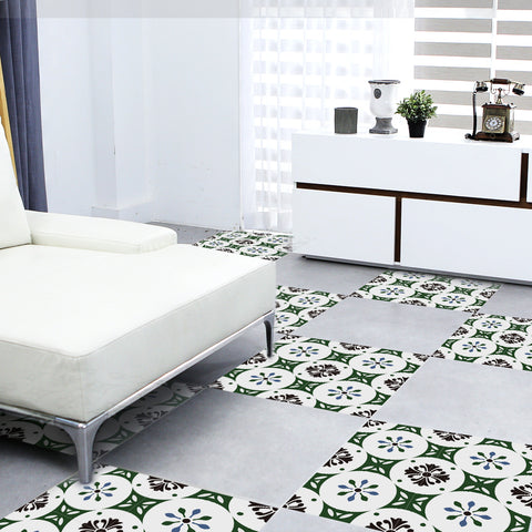 Fresh Green and Black Floral Pattern Tile