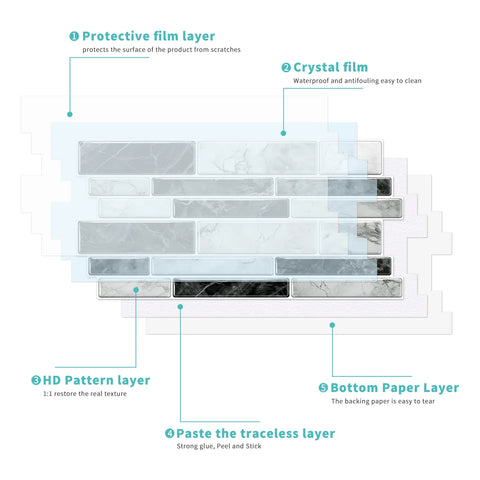 Special Shaped Marble Tile Sticker (Mixed Grey) 12pcs Peel And Stick Wallpaper Luxury and Elegant Style Wall Decor