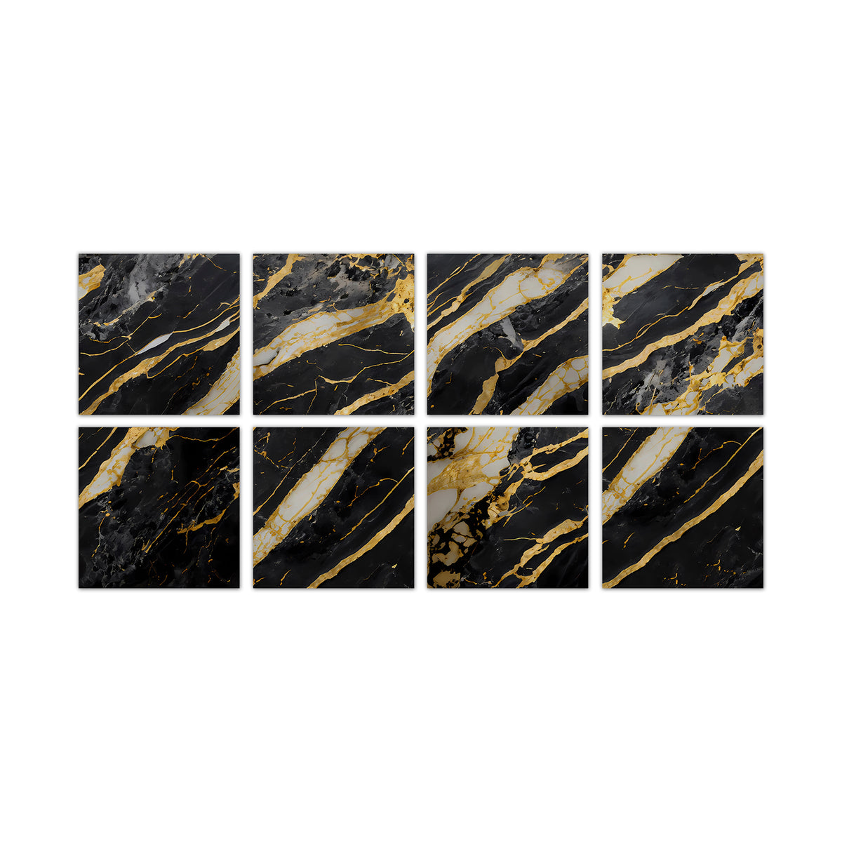 Black and Gold Vintage Marble Tile Stickers Wallpapers 8Pcs Self-Adhesive