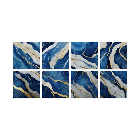 Blue Vintage Marble Tile Stickers Wallpapers 8Pcs Self-Adhesive