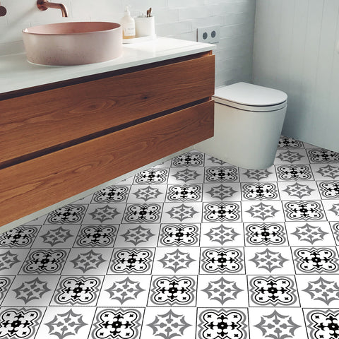 Retro Self Adhesive 11.8-Inch Vinyl Floor Tiles, 5 Tiles， Cement Brown Portuguese Pattern - Peel & Stick, DIY Flooring for Kitchen, Dining Room, Bedrooms & Bathrooms by Achim Home Decor