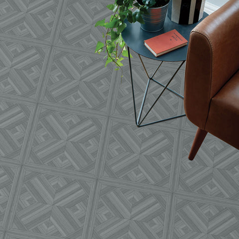 Deep Gray Crosshatch Plaid Wood Grain Peel and Stick Floor Tile for Bedroom