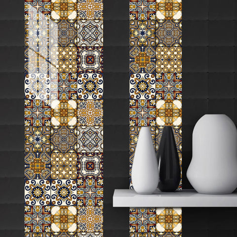 Retro brown and gold tone: the luxurious ancient charm of tile stickers