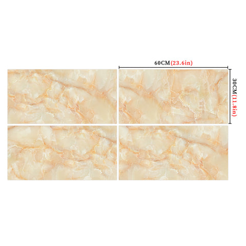 Orange and White Marble Floor Sticker Mirrored Easy Installation Environmentally Friendly