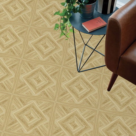 Beige Geometric Wood Stick & Peel Floor Tiles for Bedroom