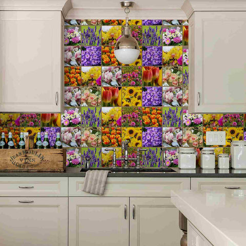 Provence Brick Decal Unique Floral Wall Decals, Personalized Peel and Stick for Living Room & Kitchen Backsplash Easy to Remove