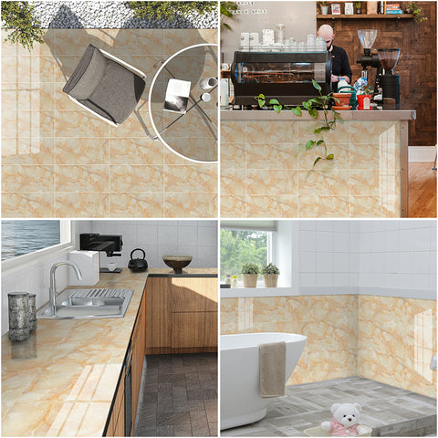 Orange and White Marble Floor Sticker Mirrored Easy Installation Environmentally Friendly