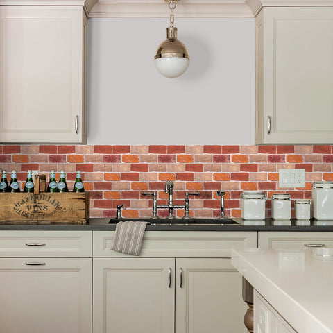 Brick Red Rustic Stone Tile Stickers Country Style Rock Wallpapers 10 Pcs