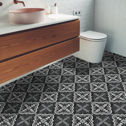 Retro Self Adhesive 11.8-Inch Vinyl Floor Tiles, 5 Tiles， Cement Brown Portuguese Pattern - Peel & Stick, DIY Flooring for Kitchen, Dining Room, Bedrooms & Bathrooms by Achim Home Decor