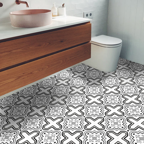 Retro Self Adhesive 11.8-Inch Vinyl Floor Tiles, 5 Tiles， Cement Brown Portuguese Pattern - Peel & Stick, DIY Flooring for Kitchen, Dining Room, Bedrooms & Bathrooms by Achim Home Decor