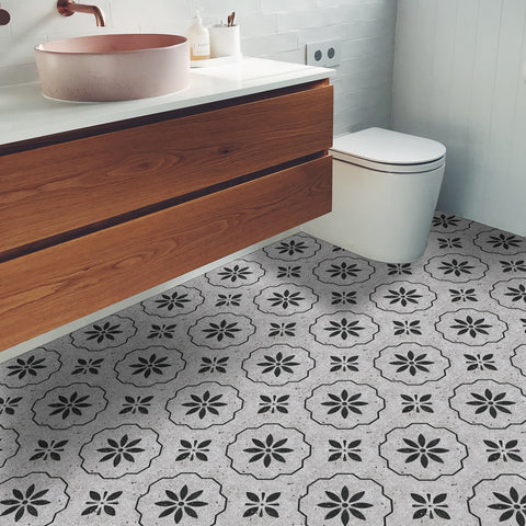 Retro Self Adhesive 11.8-Inch Vinyl Floor Tiles, 5 Tiles， Cement Brown Portuguese Pattern - Peel & Stick, DIY Flooring for Kitchen, Dining Room, Bedrooms & Bathrooms by Achim Home Decor