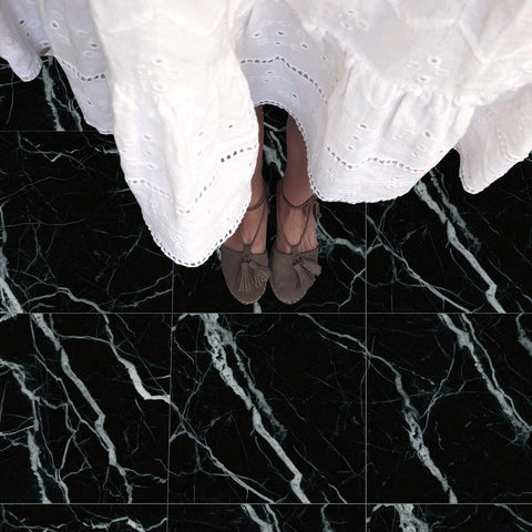 Navy Blue Marble Texture Floor Stickers Peel and Stick Tile Easy to Apply Minimalist Elegant