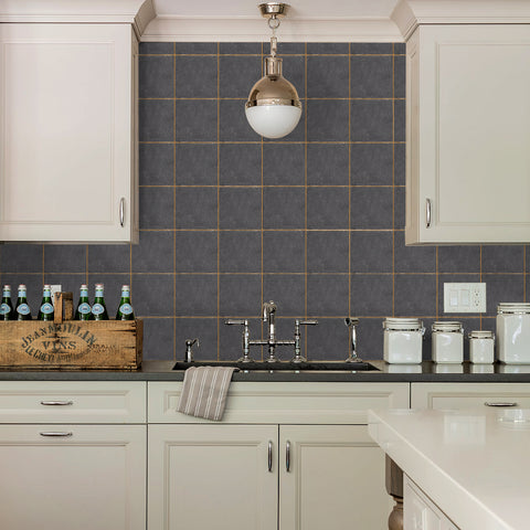 Dark Grey Modern Square Tile Sticker Elegant Wallpaper 10PCS