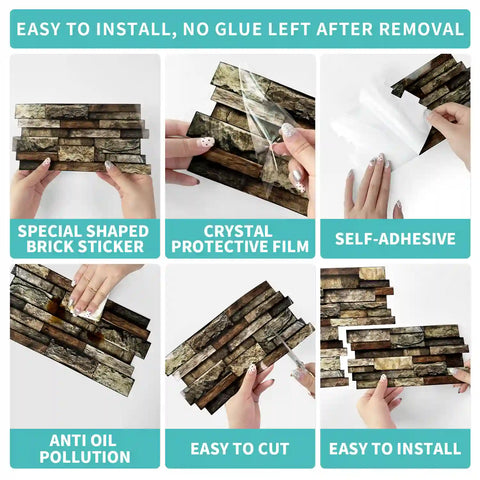 Special Shaped Marble Tile Sticker (Dark Brown) 12pcs Peel And Stick Wallpaper Luxury and Elegant Style Wall Decor