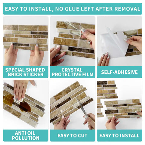 Special Shaped Marble Tile Sticker (Dark Yellow) 12pcs Peel And Stick Wallpaper Luxury and Elegant Style Wall Decor