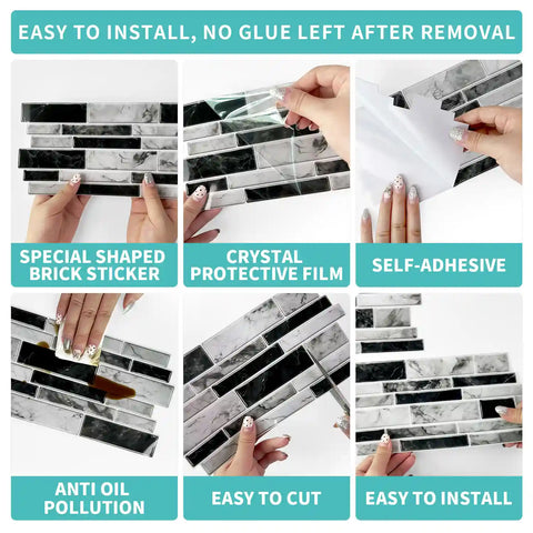 Special Shaped Marble Tile Sticker (Mixed Grey) 12pcs Peel And Stick Wallpaper Luxury and Elegant Style Wall Decor