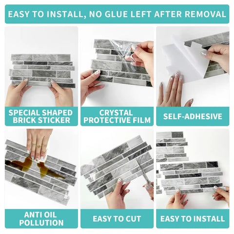 Special Shaped Marble Tile Sticker (Light Grey) 12pcs Peel And Stick Wallpaper Luxury and Elegant Style Wall Decor