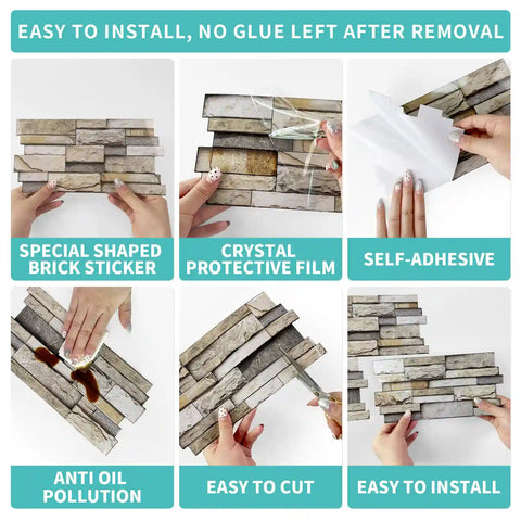 Special Shaped Marble Tile Sticker (Light Brown) 12pcs Peel And Stick Wallpaper Luxury and Elegant Style Wall Decor