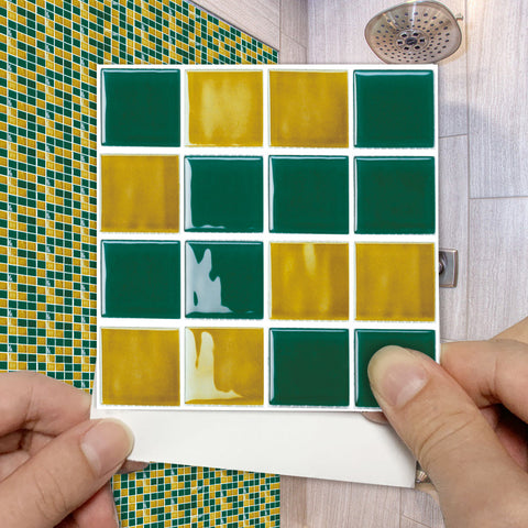 Green and Yellow Stone Wallpaper Stonelike Mosaic Wall Tiles Sticker Peel and Stick Fresh