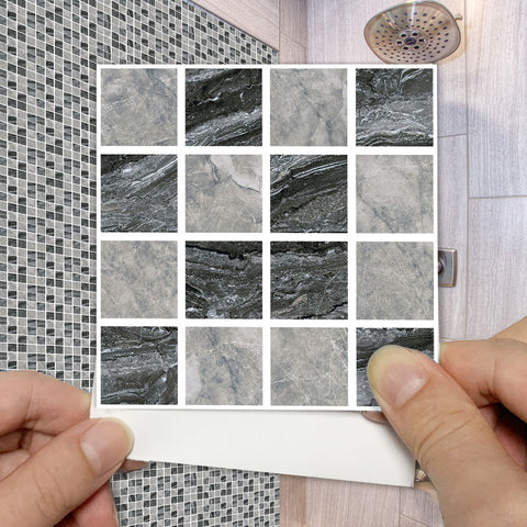 Grey Stone Wallpaper Stonelike Mosaic Wall Tiles Sticker Peel and Stick Modern