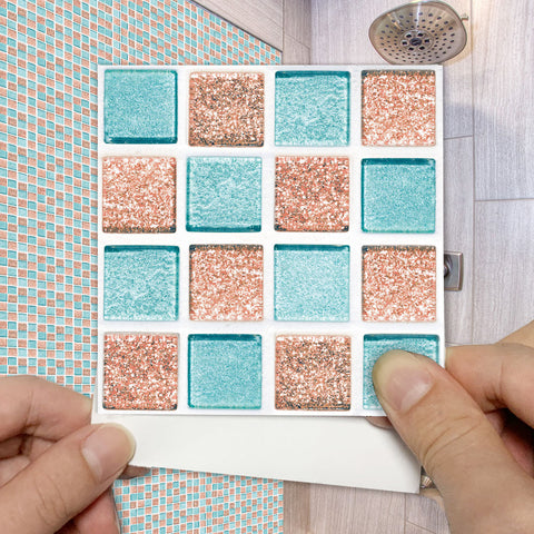 Blue and Pink Stone Wallpaper Stonelike Mosaic Wall Tiles Sticker Peel and Stick