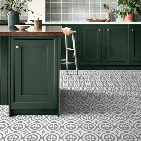 Gray and White Floor Stickers Marble Texture Tile Modern Peel and Stick Geometric