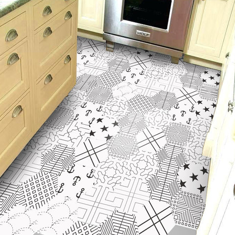 Geometric and abstract fusion tiles: modern artistic atmosphere