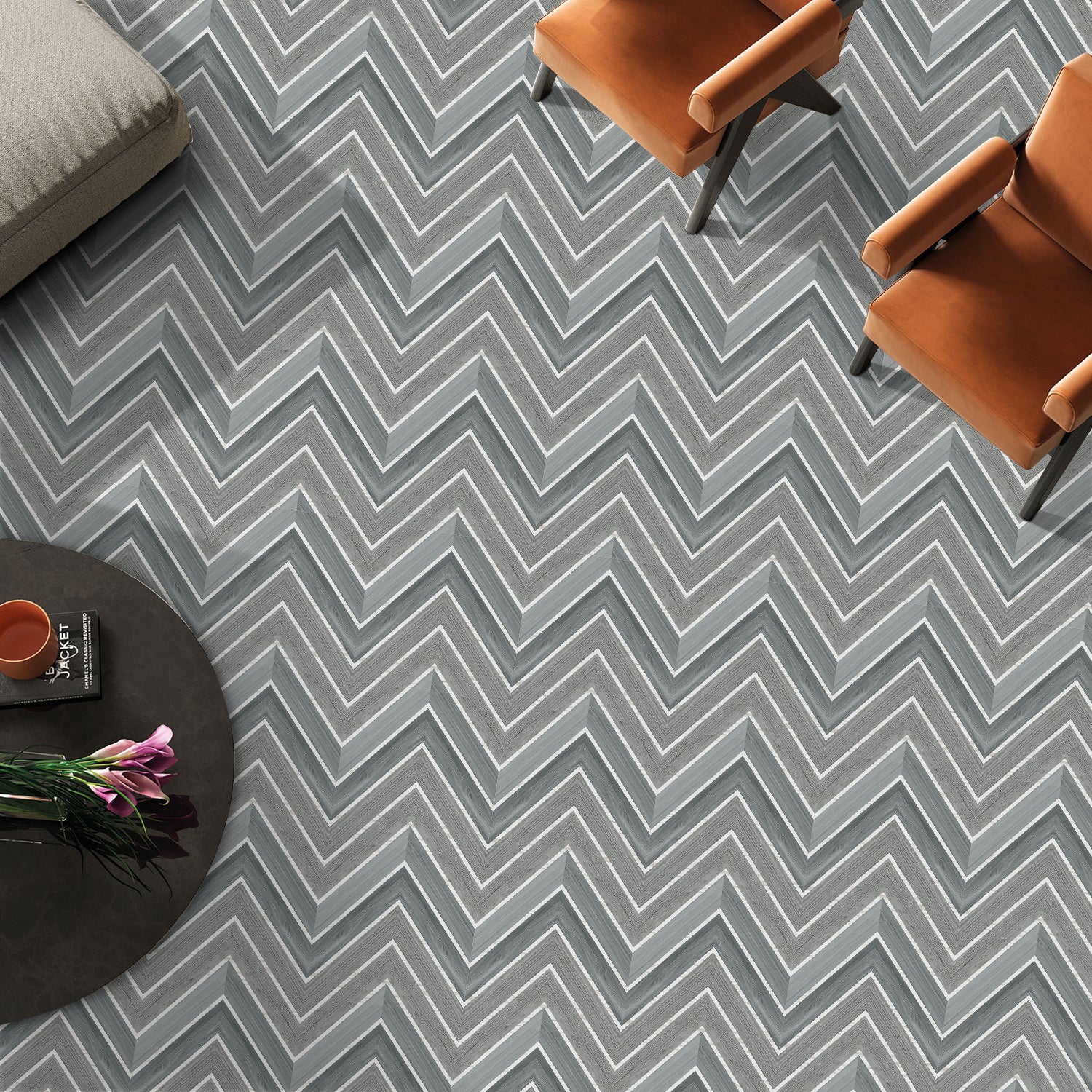 Herringbone Grey Wood Peel and Stick Vinyl Flooring for Home Design