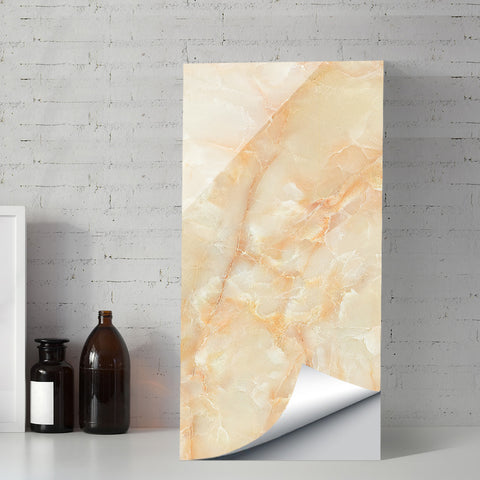 Orange and White Marble Floor Sticker Mirrored Easy Installation Environmentally Friendly