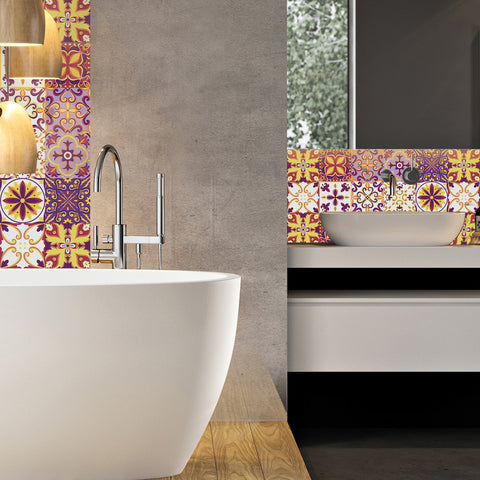 Gorgeous purple and yellow tone: the artistic bloom of tile stickers