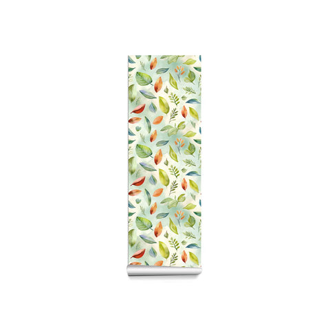 Fresh Watercolor Leaf Wallpaper - Colorful Green Leaves on Soft Blue Background