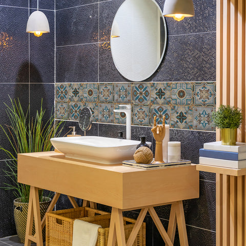 Retro blue-brown tone: the nostalgic style of tile stickers