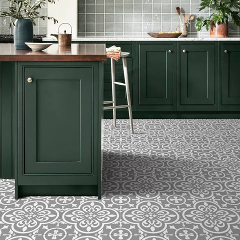 Grey and White Flowers Marble Texture Floor Stickers Tile Modern Peel and Stick