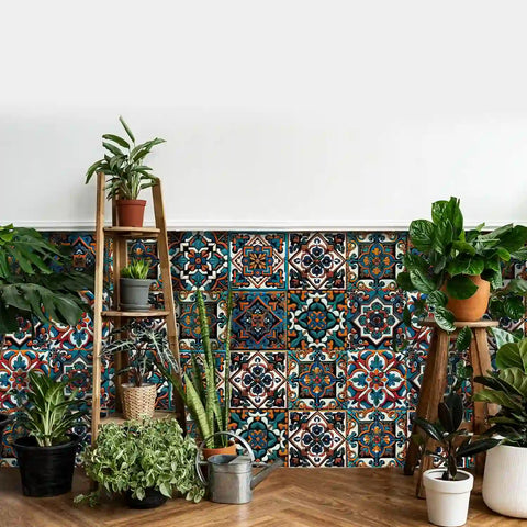 Retro blue and orange: the exotic style of tile stickers