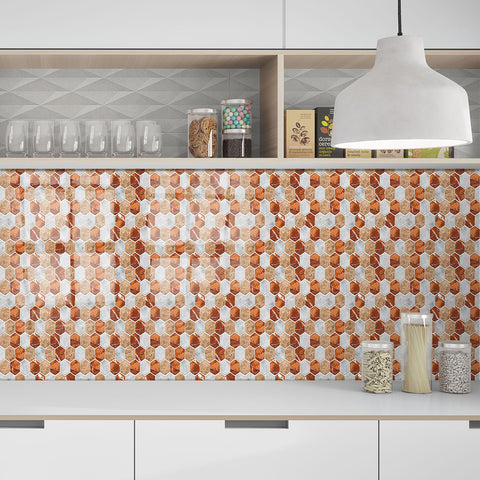 Orange and White Stone Like Texture Wallpaper Rustic Tiles Peel and Stick Wall Stickers 10pcs