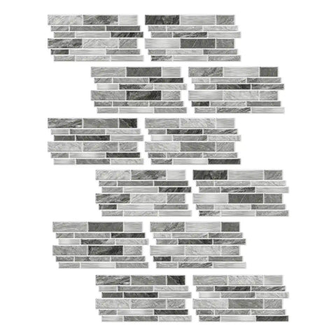 Special Shaped Marble Tile Sticker (Light Grey) 12pcs Peel And Stick Wallpaper Luxury and Elegant Style Wall Decor