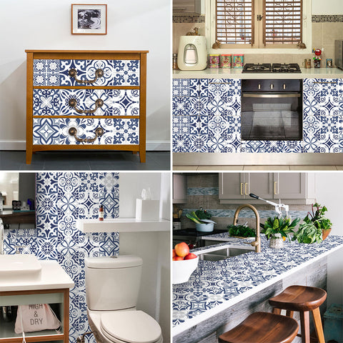 Elegant blue and white - European retro tile stickers