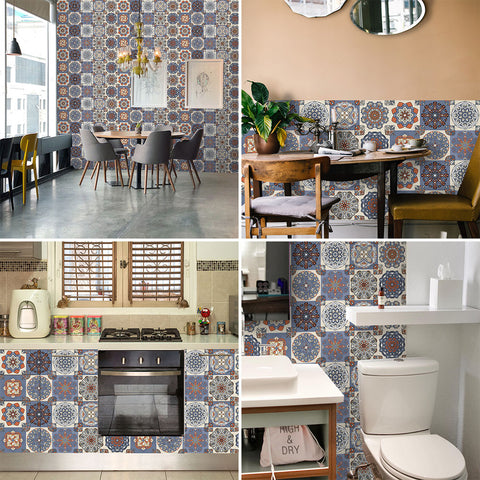 Ethnic style: folk tile stickers with blue, orange and white interweaving