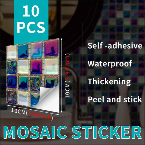 Waterproof Self-Adhesive Crystal Mosaic Tile Stickers for Bathroom and Kitchen, Easy to Apply and Perfect for Home Decor