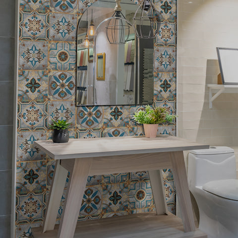 Retro blue-brown tone: the nostalgic style of tile stickers