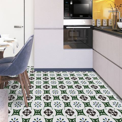 Fresh Green and Black Floral Pattern Tile