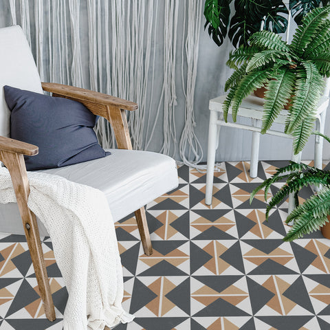 Gray and Brown Triangles Pattern Floor Tile Stickers Peel and Stick Geometrical