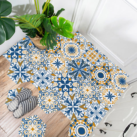 Blue and orange contrast geometric tiles: dynamic harmony, natural charm