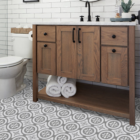 Gray and White Floor Stickers Marble Texture Tile Modern Peel and Stick Geometric