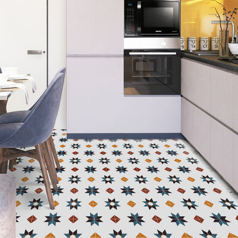 Vibrant Blue and Orange Star Pattern Tile