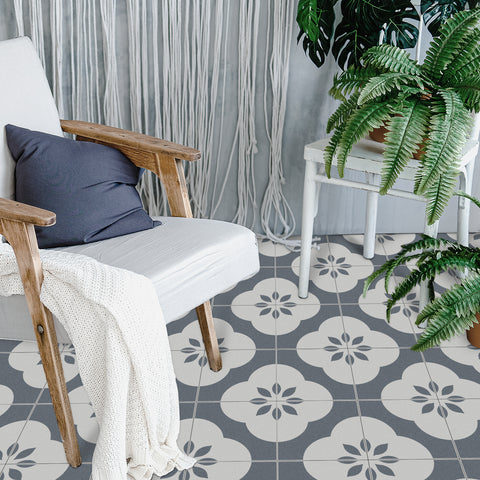 Beige and Gray Floral Floor Marble Tile Stickers Retro Peel and Stick Easy Apply Geometric
