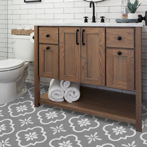 Grey and White Floor Tile Stickers Marble Texture Modern Geometric Peel and Stick